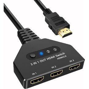 HDMI Switch 3 in 1 Out, 4K@60hz HDMI Splitter, 3 Way HDMI Switcher Supports Full HDCP2.2 1080P 3D Compatible with Roku Fire TV Stick HDTV PS4/PS5 Xbox One Chromecast, Compatible with Mac/Win/Linux