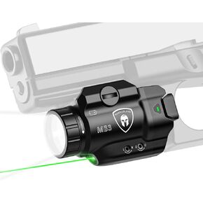 WARRIORLAND MB3 Compact Pistol Light, Fit for G17 /G19 /P365 /G3C /M&P 9 /Hellcat Pro/1911 and Other 60+ Handguns, 500-Lumens Rail Mounted Tactical Weapon Light with Green Laser & LED, Power Indicator