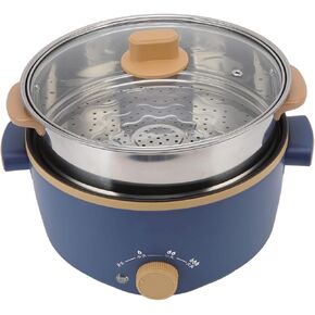 Electric Hot Pot with Steamer 2.5L, 9.4“ Non-Stick Sauté Pan, Multi-Function Portable Travel Cooker for Ramen/Steak/Fried Rice/Soup, with Dual Power Control(US Plug)