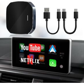 2025 Wireless Carplay Adapter & Android Auto Wireless Adapter, Magic CarPlay Ai Box Streaming Video Fits Fits Netflix/YouTube/TF Card, CarPlay Wireless Adapter for OEM Wired CarPlay/Android Auto Cars