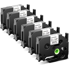 TZe231 TZe TZ Tape 12mm 0.47 Laminated,Replacement for Brother Label Maker Tape,1/2 Inch Label Maker Refills, Black on White Compatible for Brother P Touch Label Maker PTD210 H110 D400 PT-2040,6 Pack
