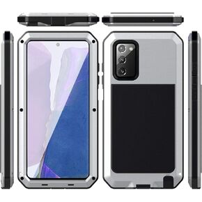 علبة مقاومة للماء متوافقة مع Samsung Galaxy Note 20 ، [المعدن الشاق الألمنيوم] مع [واقي الشاشة] [مدافع عن الصف العسكري] متوافق مع Galaxy Note 20 (6.7 بوصة) الفضة