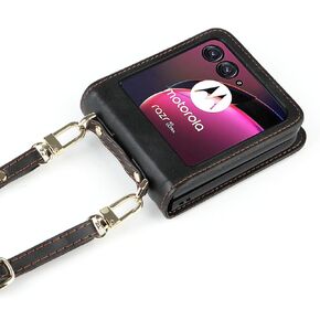 for Motorola Razr+ 2023 Wallet Case with Card Holder, Moto Razr Plus 2023 Phone Case, Crossbody Wallet Case, Hinge Protection, Detachable Lanyard Strap, Black