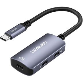 USB C to AR Glasses with Charging Adapter Enables Multi-Screen Enhanced 3D VR Video Features Compatible for iPhone 15/16 Viture/Rokid/Xreal AR Glasses (Dual USB C)