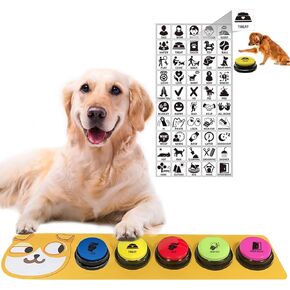 Set of 5 Colors Dog Buttons-Recordable Button-Pet Traninging Buzzer-Dog Talking Buttons,Pet Buttons,Dog Training & Behavior Aids-Train Your Dog to Voice What They Need (Battery Included)