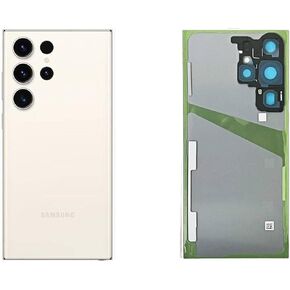 Original Samsung Galaxy S23 Ultra Back Glass Replacement All Carriers with Pre-Installed Camera Frame Adhesive and Repair Tool(Cream)