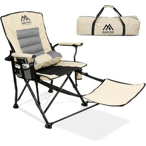 Folding Camping Chairs Adjustable Backrest Camp Chair with Detachable Footrest Support 400 LBS Oversized Reclining Lawn Chair with Lumbar High Back 160 Degrees Padded Beach Chairs for Adults
