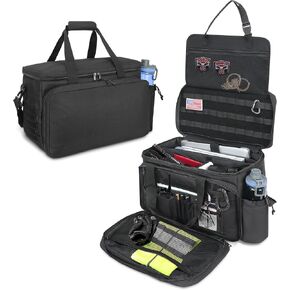 Patrol Bag Car Front Seat Organizer for Law Enforcement, Military, and Police Duty with MOLLE System, Padded Sleeve for 17" Laptop, Cup Holder, and Fits Vehicle Passenger Seat