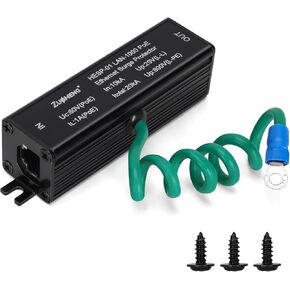 Ethernet Surge Protector Metal Shielded RJ45 Lightning Suppressor for PoE PoE+ and Gigabit Ethernet, Zuomeng LAN Network CAT5 CAT6 Thunder Arrestor with Gas Discharge Tube Does Not Reduce Speed