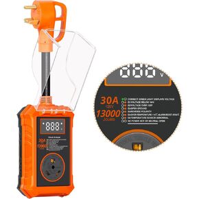 Rv Surge Protector 30 Amp, 13000 Joules RV Circuit Analyzer Surge Protector with Waterproof Cover and LED Display, Smart RV Adapter Plug for Camper, Travel Trailers, Orange