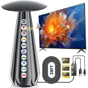 2025 هوائي تلفزيون داخلي تم ترقيته ، وهو هوائي تلفزيون ذكي 1600+ ميل للمسافة للقنوات المحلية ، هوائي تلفزيوني رقمي داخلي/خارجي لـ HDTV مع مكبر الصوت-دعم 4K 1080p جميع أجهزة التلفزيون-38 قدمًا كابل Coax in Kuwait