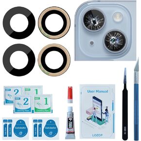Rear Camera Lens Glass Replacement with Adhesive Pre-Installed Compatible for iPhone 14/14 Plus/15/15 Plus (2 Pieces/Set) with Repair Tools and Installation Manual