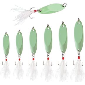 Luminous Casting Metal Spoon Lures Fishing Spoons Cast Spoon Fishing Lure Jig Glow Fishing Tackle Bait with Treble Hooks Spinning Lures for Saltwater Freshwater Fishing Trout Bass