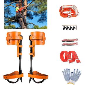 Tree Climbing Spikes Set, 304 Stainless Steel Adjustable Tree Climbing Spike 2 Gears and Non-Slip Pedal, Tree Climbing Spikes Tool for Climbing Trees, Picking Fruit (Leather with Belt)