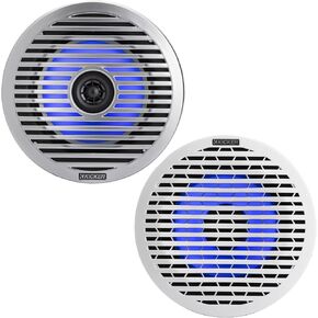 Kicker 51KM614FL 6.5-Inch (165mm) Thin-Mount Marine Coaxial Speakers with RGB LED, 4-Ohm, White & Silver Grilles Included