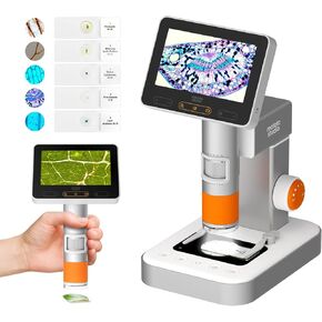 MX2-AS Digital Microscope with 4.3-inch 1080P LCD Screen, MatataStudio 10-1600X USB Microscope for Kids Adults, 2 in1 Portable Microscope Powerful Biological Educational Microscopes for Kids
