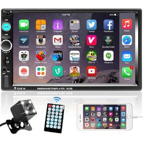 Podofo Double Din Car Stereo Radio 7 Inch Touch Screen Bluetooth Handsfree Mirror Link USB SD FM Audio Receiver with Backup Camera Wireless Remote Control Steering Wheel Control