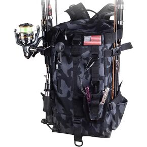Fishing Backpack Tackle Bag, Fishing Backpack with Rod Holders Large Storage Fishing Tackle Box Backpack, Fishing Rod Bag for Carrying Fishing Gear and Equipment