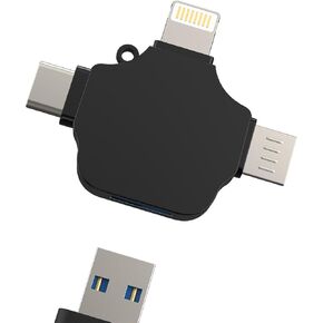 USB to Lightning Micro USB Type C(3in1) OTG Adapter Compatible for Samsung LG Apple iPhone15 14 13 12 Pro Max Plus iPad Air Mini Camera Card Reader Keyboard Mouse Flash Drive Android Accessories