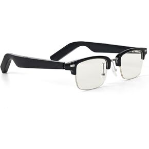Smart Glasses, Bluetooth Audio Music Glasses for Men Women with Bluetooth Speaker,Voice Control and Anti-Blue Light Lenses, Open Ear Music&Hands-Free Calling (Black Silver)