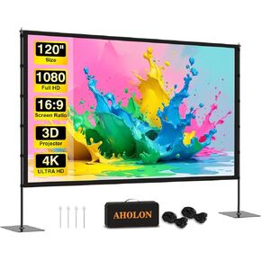 Outdoor Projector Screen with Stand - 120 inch Portable Projector Screen Indoor Outdoor Projector Screen 16:9 4K HD Outdoor Movie Screen with Carry Bag,Enioy Home Theater Projection Screen.