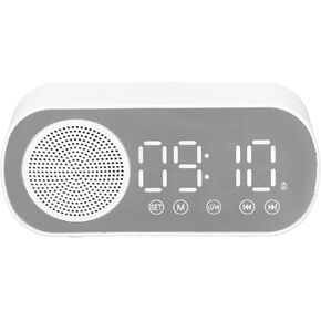 PUSOKEI Digital Alarm Clock Radio,Bluetooth V5.0 HiFi Speaker Mirror Clock Dual Alarms Snooze FM Radio,Micro USB 1600mAh Battery,Bedside Clock for Bedrooms