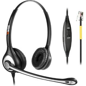Telephone Headset with Microphone Noise Cancelling, RJ9 Phone Headset Compatible with Volume Adjustment Mute Control Switch for Call Center Office