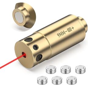 CVLIFE Magnetic Bore Sight Laser for 9mm/ 223 5.56mm, Chamber-Sized Red Laser Bore Sighter with 6 Batteries, Magnetic Back Cap for Chamber Removal