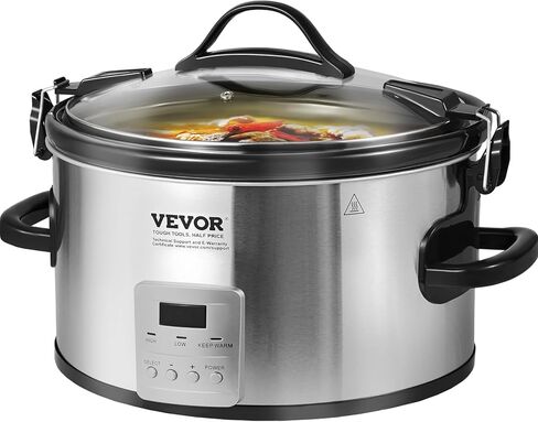 Vevor Slow Cooker ، وعاء طباخ بطيء 320W 320W مع إعدادات حرارة من 3 مستويات ، ومطبوعات طيبة رقمية مع 20 ساعة من توقيت كحد أقصى ، وغطاء قفل ، وعاء داخلي للسيراميك للاستخدام المنزلي/التجاري in Saudi Arabia