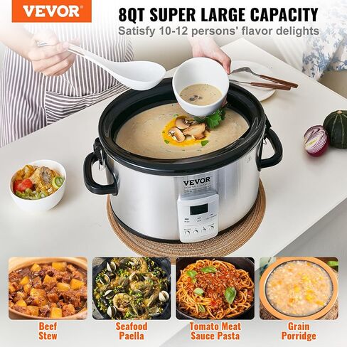 Vevor Slow Cooker ، وعاء طباخ بطيء 320W 320W مع إعدادات حرارة من 3 مستويات ، ومطبوعات طيبة رقمية مع 20 ساعة من توقيت كحد أقصى ، وغطاء قفل ، وعاء داخلي للسيراميك للاستخدام المنزلي/التجاري in Saudi Arabia