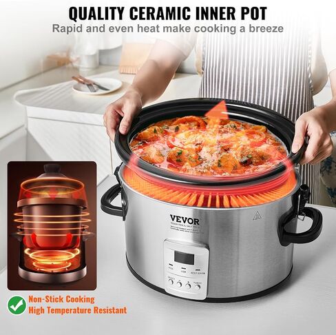 Vevor Slow Cooker ، وعاء طباخ بطيء 320W 320W مع إعدادات حرارة من 3 مستويات ، ومطبوعات طيبة رقمية مع 20 ساعة من توقيت كحد أقصى ، وغطاء قفل ، وعاء داخلي للسيراميك للاستخدام المنزلي/التجاري in Saudi Arabia