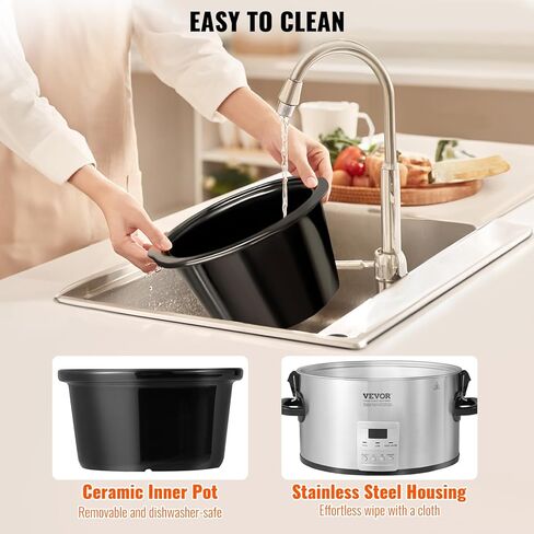 Vevor Slow Cooker ، وعاء طباخ بطيء 320W 320W مع إعدادات حرارة من 3 مستويات ، ومطبوعات طيبة رقمية مع 20 ساعة من توقيت كحد أقصى ، وغطاء قفل ، وعاء داخلي للسيراميك للاستخدام المنزلي/التجاري in Saudi Arabia
