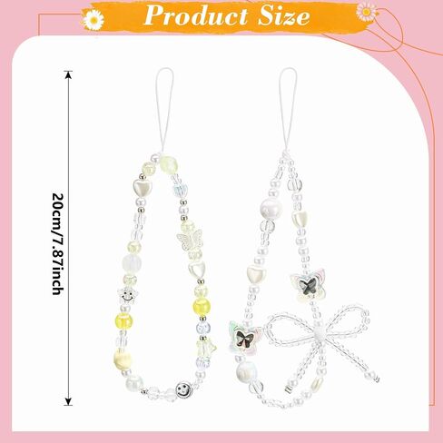 Phone Charms Lanyard Strap,Butterfly Bow Knot Heart Star Beaded Phone Charm Strap,Cute Phone Charms Aesthetic Y2k Pearl Beaded Strap, Stationery Decoration Phone Lanyard Wrist Phone Chain for Women in Saudi Arabia