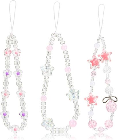 Phone Charms Lanyard Strap,Butterfly Bow Knot Heart Star Beaded Phone Charm Strap,Cute Phone Charms Aesthetic Y2k Pearl Beaded Strap, Stationery Decoration Phone Lanyard Wrist Phone Chain for Women in Kuwait