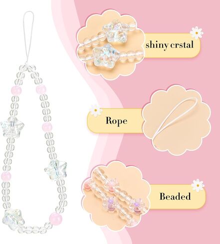 Phone Charms Lanyard Strap,Butterfly Bow Knot Heart Star Beaded Phone Charm Strap,Cute Phone Charms Aesthetic Y2k Pearl Beaded Strap, Stationery Decoration Phone Lanyard Wrist Phone Chain for Women in Kuwait