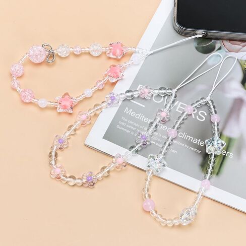 Phone Charms Lanyard Strap,Butterfly Bow Knot Heart Star Beaded Phone Charm Strap,Cute Phone Charms Aesthetic Y2k Pearl Beaded Strap, Stationery Decoration Phone Lanyard Wrist Phone Chain for Women in Kuwait