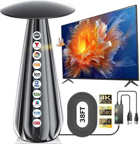 2025 هوائي تلفزيون داخلي تم ترقيته ، وهو هوائي تلفزيون ذكي 1600+ ميل للمسافة للقنوات المحلية ، هوائي تلفزيوني رقمي داخلي/خارجي لـ HDTV مع مكبر الصوت-دعم 4K 1080p جميع أجهزة التلفزيون-38 قدمًا كابل Coax in Kuwait