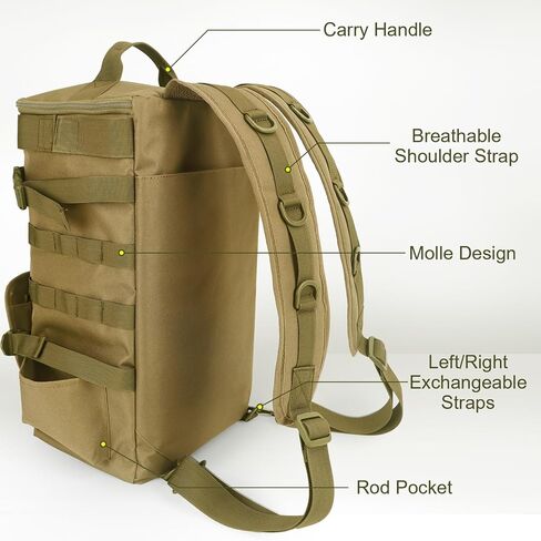 حقيبة معالجة حقيبة ظهر صيد ، حقيبة ظهر لصيد الأسماك مع حاملي القضبان تخزين كبير في صيد الظهر حقيبة ظهر ، حقيبة قضبان الصيد لحمل معدات الصيد والمعدات in Kuwait