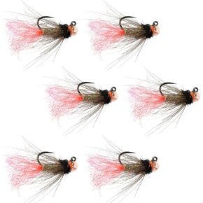 The Fly Fishing Place Tungsten Bead CDC Tasmanian Devil Tactical Jig Czech Euro Nymph Barbless Nymphing Fly - 6 Flies Size 14