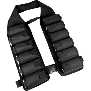 Tactical Beer Belt Holder Vest, 12 Can Beverage Holster Carrier, Adjustable Drink Dispenser Shoulder Sling, Black Nylon Party Gear with Quick Release Buckle
