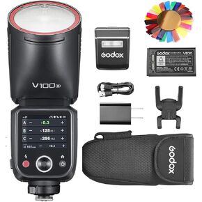 Godox V100S Flash V100-S Round Head Touch Screen Flash, Built-in Lithium Battery, 10 Level LED Modeling Lamp, for Sony Camera