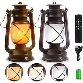 2 Pack Bronze Vintage 4 Modes Light LED Lanterns，Rechargeable Dancing Flame Lanterns Decorative Outdoor&Indoor, Remote Control Waterproof Hanging Lanterns for Camping,Patio Garden Pathway