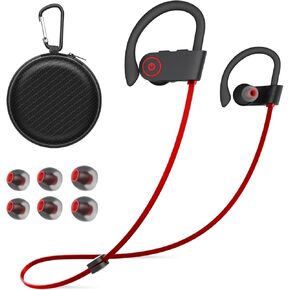 Bluetooth Headphones Wireless Earbuds 16H Playtime Wireless Headphones IPX7 Waterproof Bluetooth 5.3 Running Headphones with Mic Stereo In Ear Earphones Sound Isolation for Workout, Sports Red