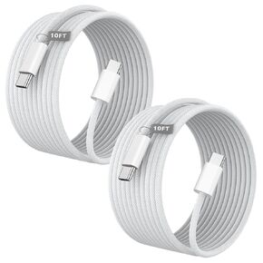 USB C to USB C Charging Cable 10FT, 2 Pack 60W Type C Charger Fast Charging Cable Nylon Braided 10FT Long USB C Charger Cord for iPhone 16/16 Plus/16 Pro/16 Pro Max/15/15 Pro/15 Pro Max, iPad Pro