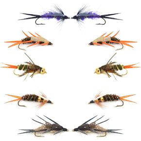 The Fly Fishing Place Basics Collection - Double Bead Head Nymph Assortment - 10 Wet Flies - 5 Patterns - Hook Size 12