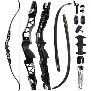 Adult Takedown Hunting Recurve Bow,55In Metal Riser Right Hand Black Longbow