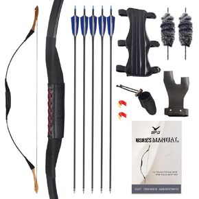 SPG 50lbs One Piece Traditional Bow - 50" Handmade Wooden Bow Fast Precision Shooting Traditional Recurve Bow and Arrow Set for Adult & Archers Right Left Hand Archery Horse Long Bow