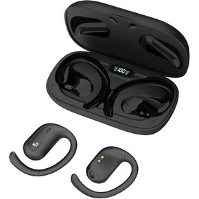 Aria+ Bluetooth Open-Ear Headphones with Microphone, True Wireless with Charging Case, Black