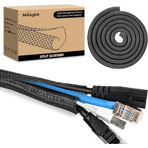 Nilight Cable Sleeve, 25ft-1inch Cable Management Sleeves, Braided Cable Sleeving, Split Self Wrapping Wire Loom for Computer Cable Electrical Wire Automotive Harness Protector Organizer, Black