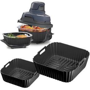 2Pcs for Ninja Crispi FN101GY Air Fryer Silicone Liners,Non-Stick Ninja Glass Air Fryer Accessories,4 QT Container & 6 Cups Container for FN101ST, FN101SG, FN101CGY Reusable Replacement Insert
